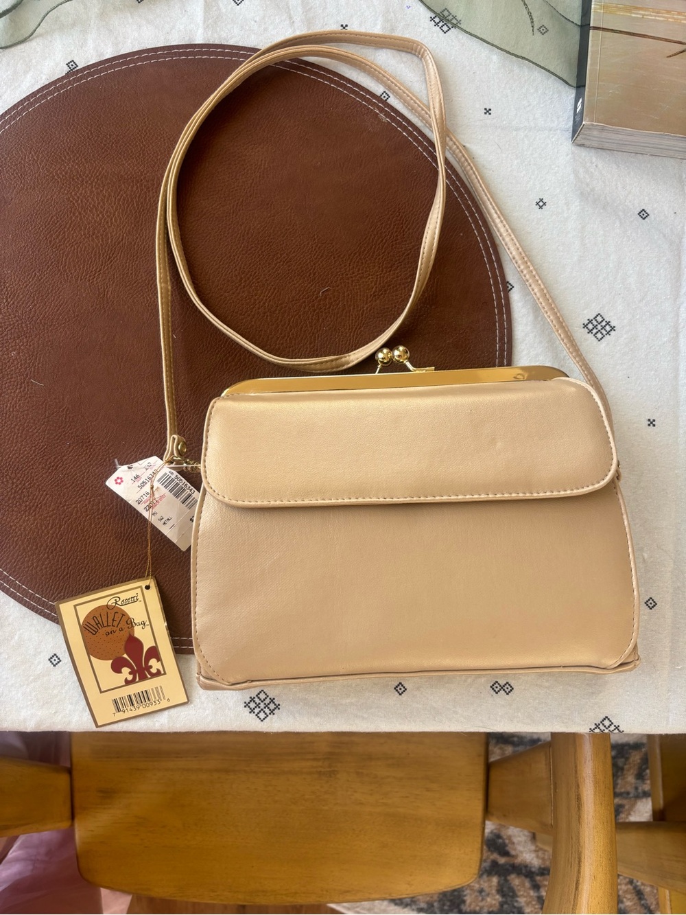 Rosetti Gold/Beige Kiss-Lock Crossbody Bag